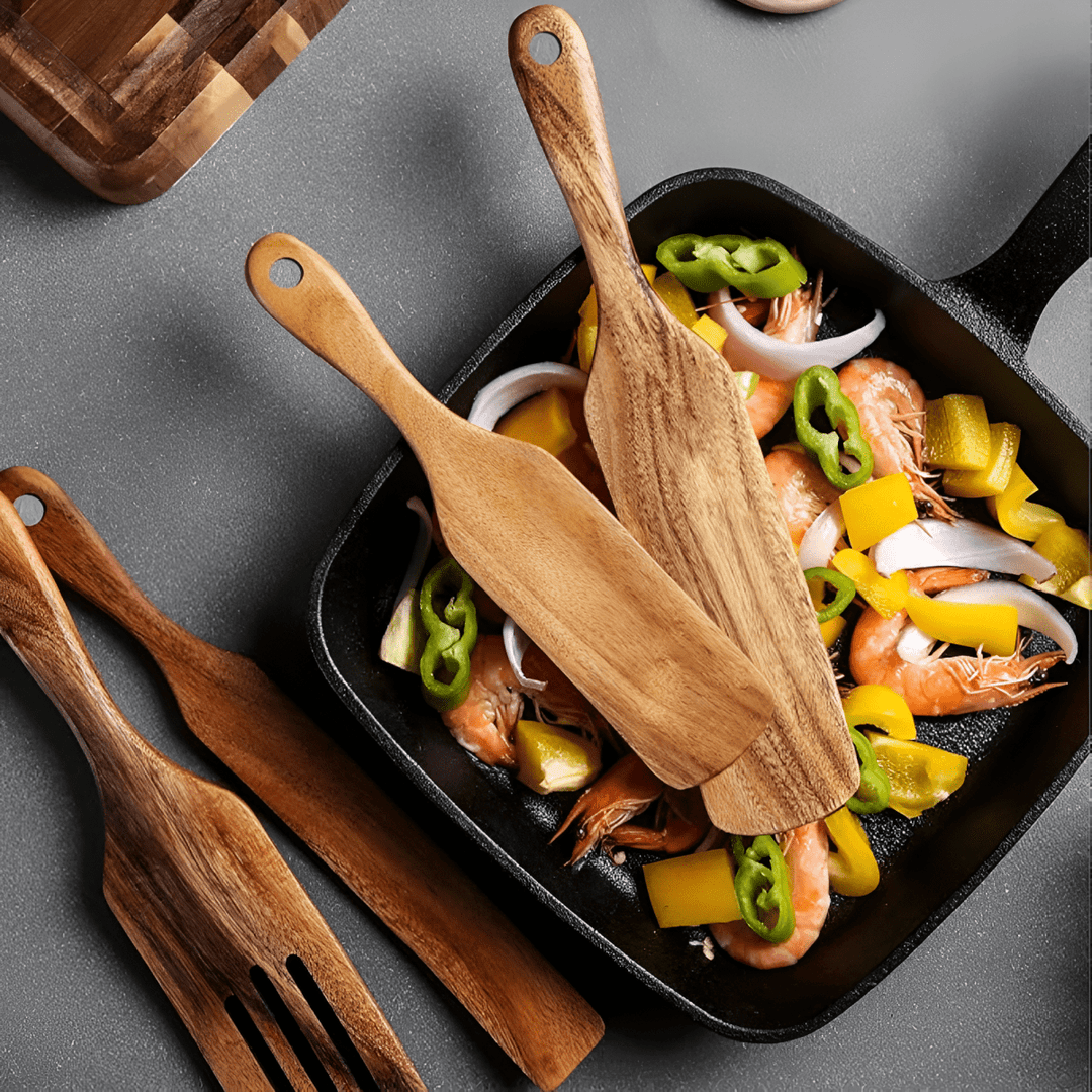 Lisslune | WOODEASE Utensil Set – Sustainable Teak Tools for Non-Stick Safe, Heat-Resistant Cooking