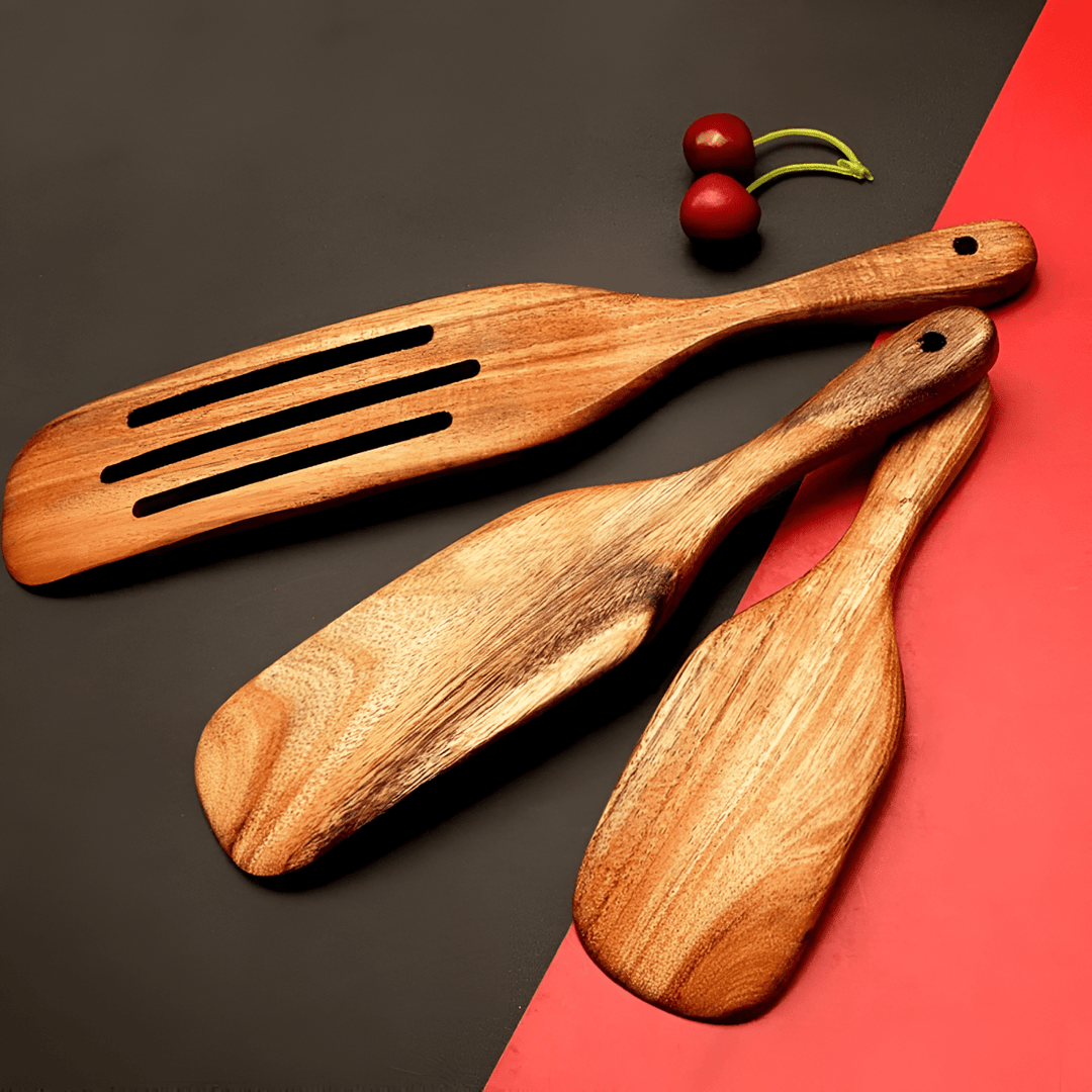 Lisslune | WOODEASE Utensil Set – Sustainable Teak Tools for Non-Stick Safe, Heat-Resistant Cooking