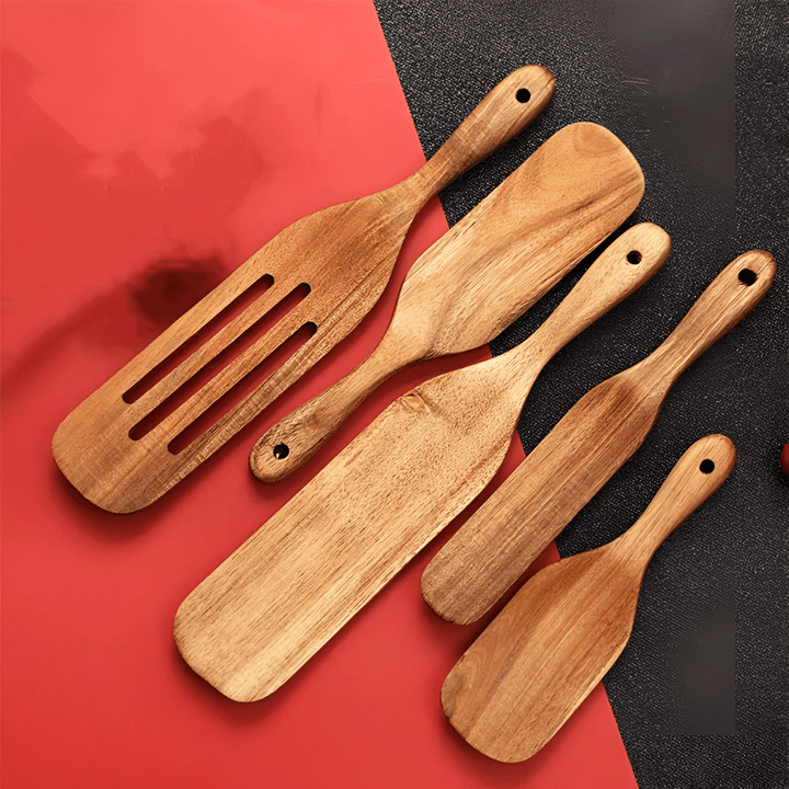 Lisslune | WOODEASE Utensil Set – Sustainable Teak Tools for Non-Stick Safe, Heat-Resistant Cooking