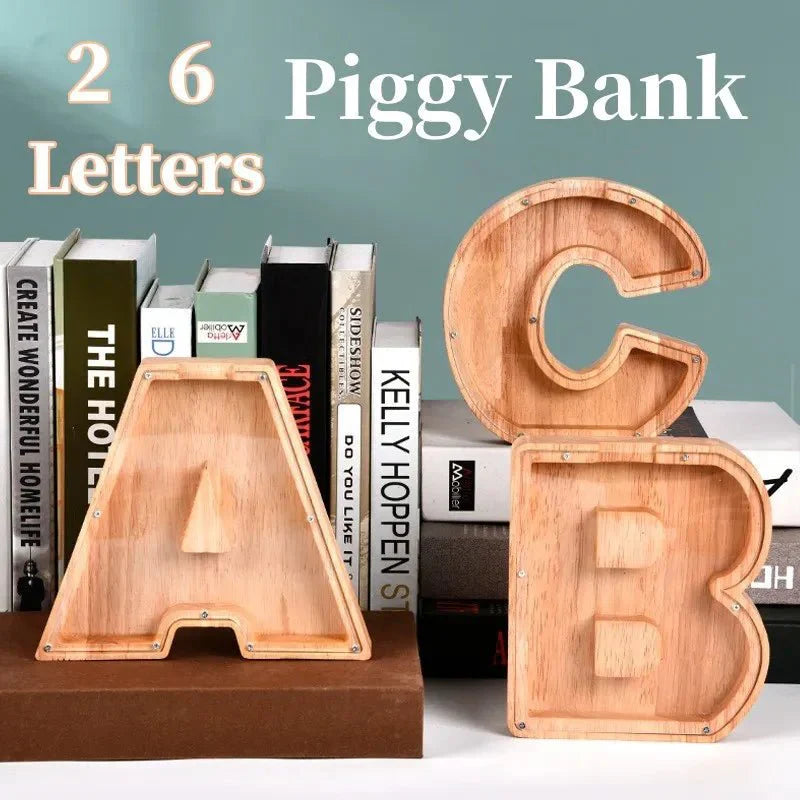Lisslune | Wooden Alphabet Letters 'Initial' Piggy Bank
