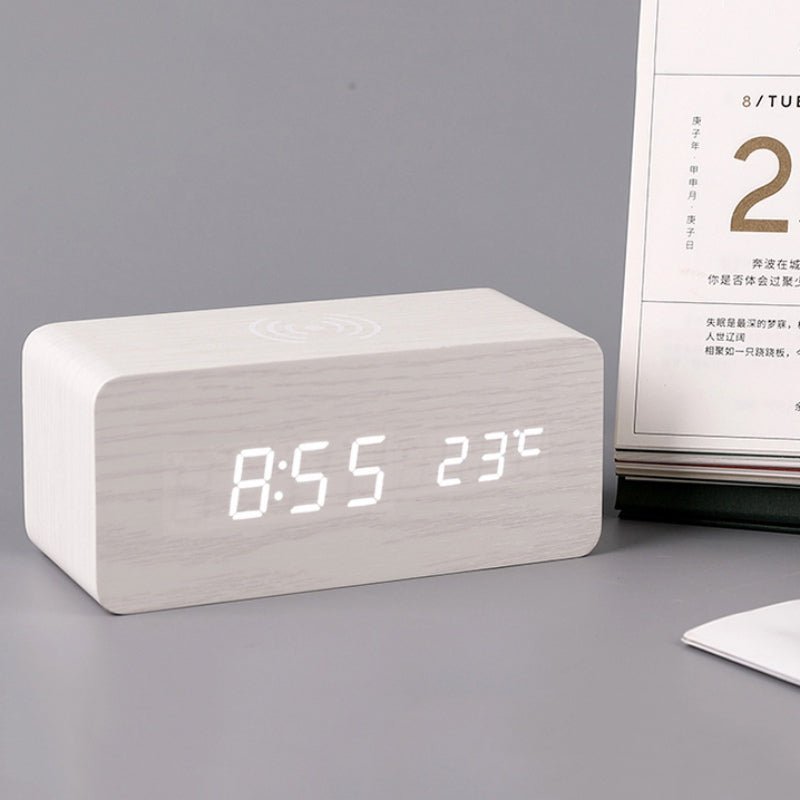 Lisslune | Wood Electric Alarm Clock with Wireless Charging Pad