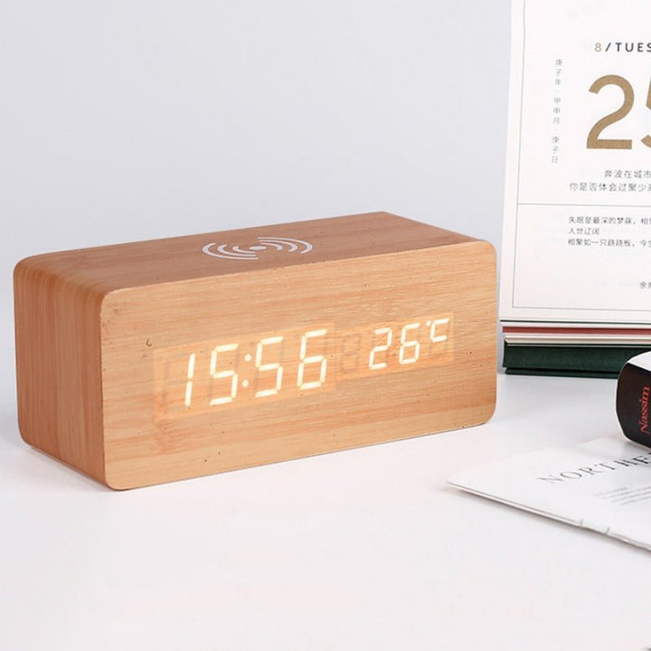 Lisslune | Wood Electric Alarm Clock with Wireless Charging Pad