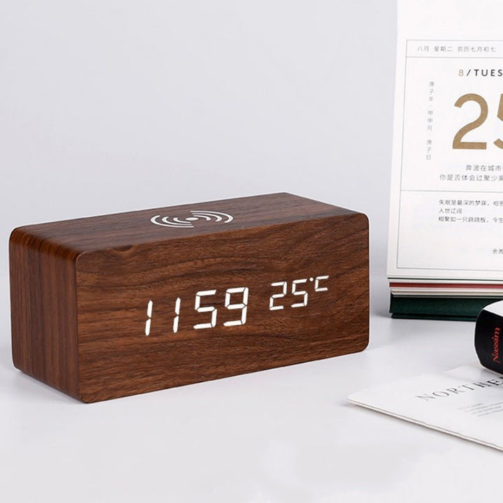 Lisslune | Wood Electric Alarm Clock with Wireless Charging Pad