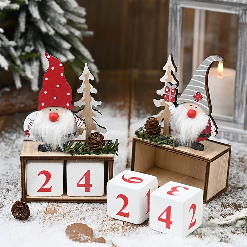 Lisslune | Wooden Painted Christmas Countdown Calendar – Festive Christmas Home Decor & New Year Countdown Gift
