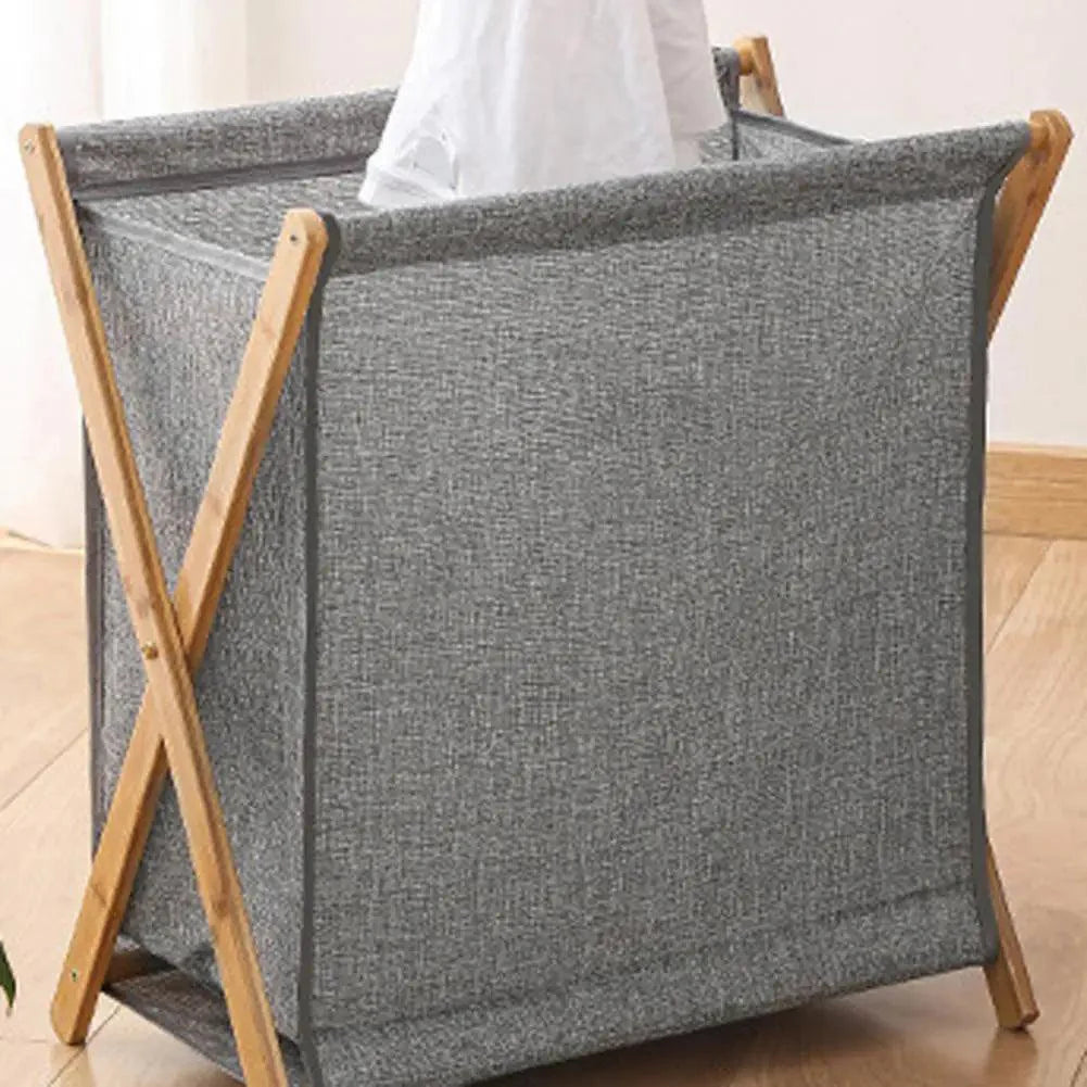 Lisslune | Chic X-Design Foldable Bamboo Laundry Basket - Elegant Fabric Organizer
