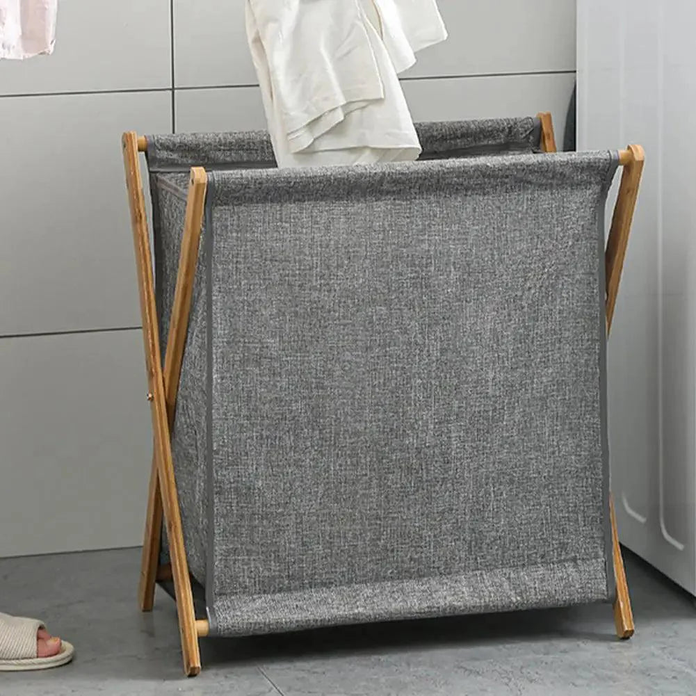 Lisslune | Chic X-Design Foldable Bamboo Laundry Basket - Elegant Fabric Organizer