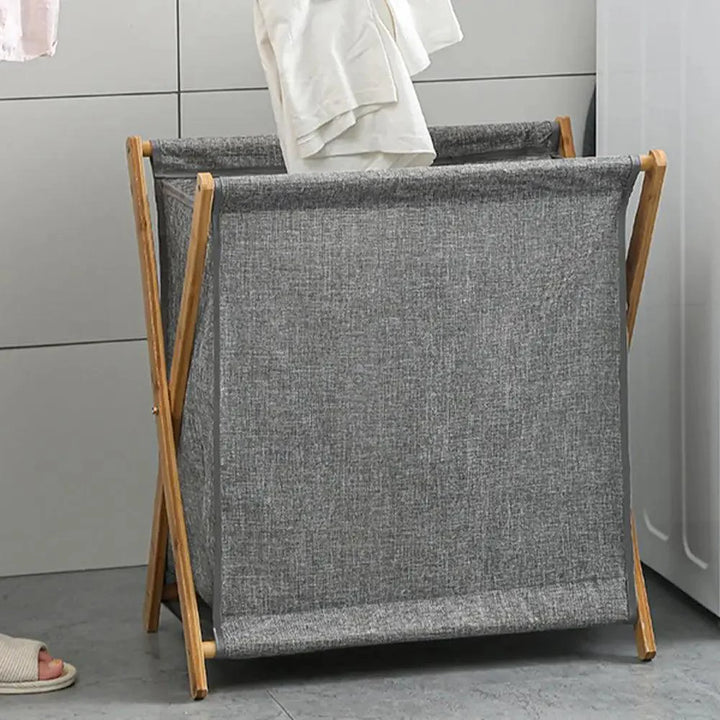 Lisslune | Chic X-Design Foldable Bamboo Laundry Basket - Elegant Fabric Organizer