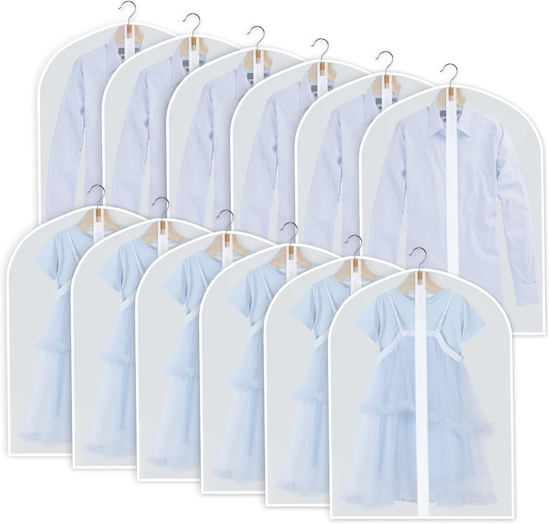 Lisslune | PEVA Garment Cover Set – 12-Pack Hanging Clothes Bags in 3 Sizes (Buy 1, Get 1 FREE)