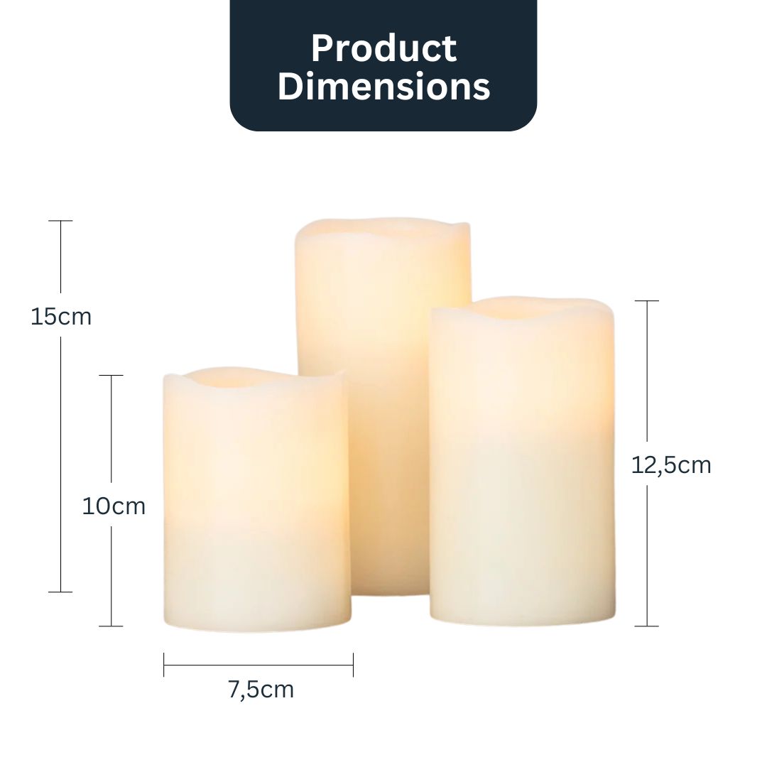 Lisslune | Set with 3 tall flameless wax LED candles