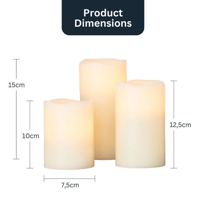 Lisslune | Set with 3 tall flameless wax LED candles