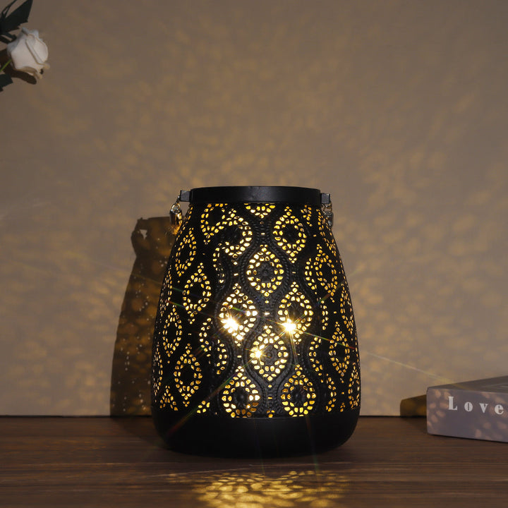 Lisslune | Moroccan Style Black Metal Battery Operated Table Lamp - Cordless Lamp
