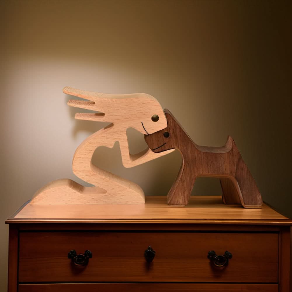 Lisslune | Handcrafted Wood Dog and Human Figurine