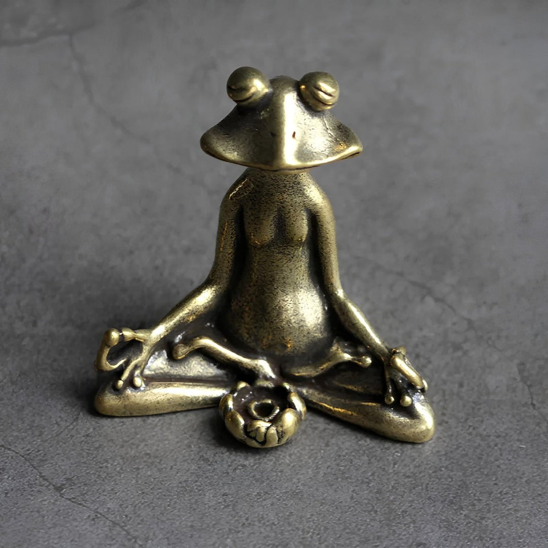 Lisslune | Zenora Brass Meditating Frog Incense Holder | Handcrafted solid brass décor piece for mindful living and relaxation