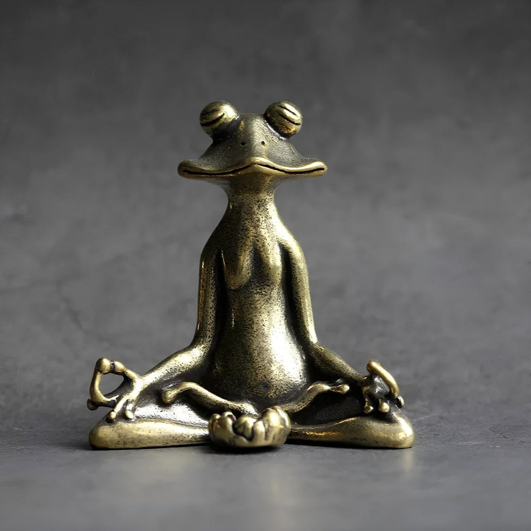 Lisslune | Zenora Brass Meditating Frog Incense Holder | Handcrafted solid brass décor piece for mindful living and relaxation
