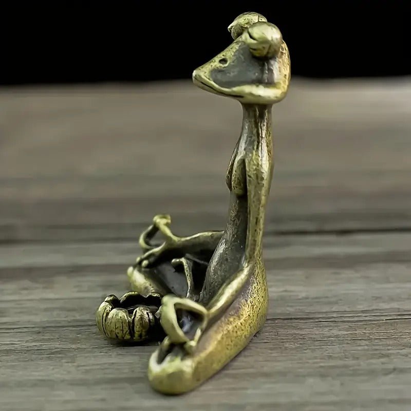 Lisslune | Zenora Brass Meditating Frog Incense Holder | Handcrafted solid brass décor piece for mindful living and relaxation