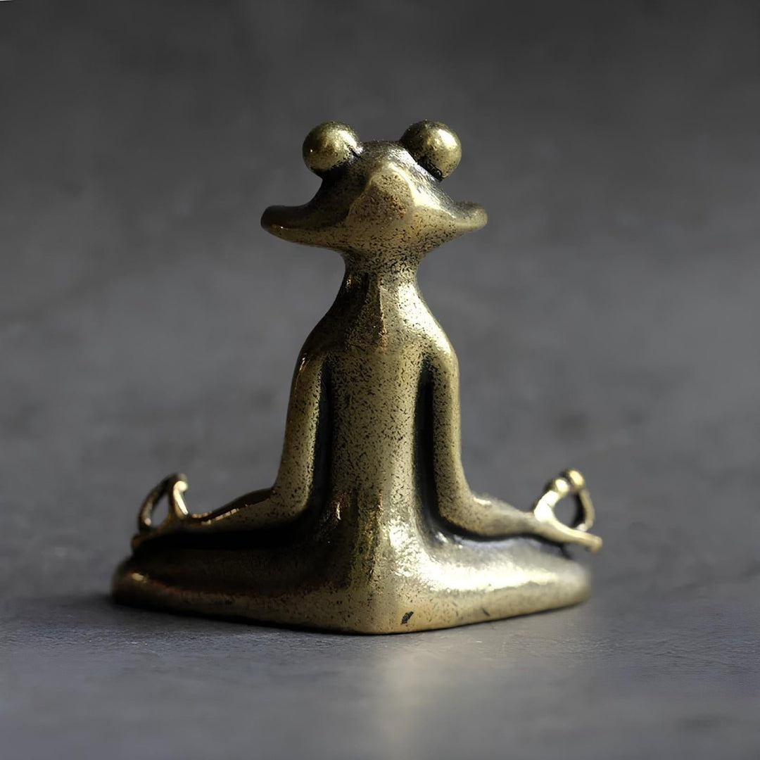 Lisslune | Zenora Brass Meditating Frog Incense Holder | Handcrafted solid brass décor piece for mindful living and relaxation