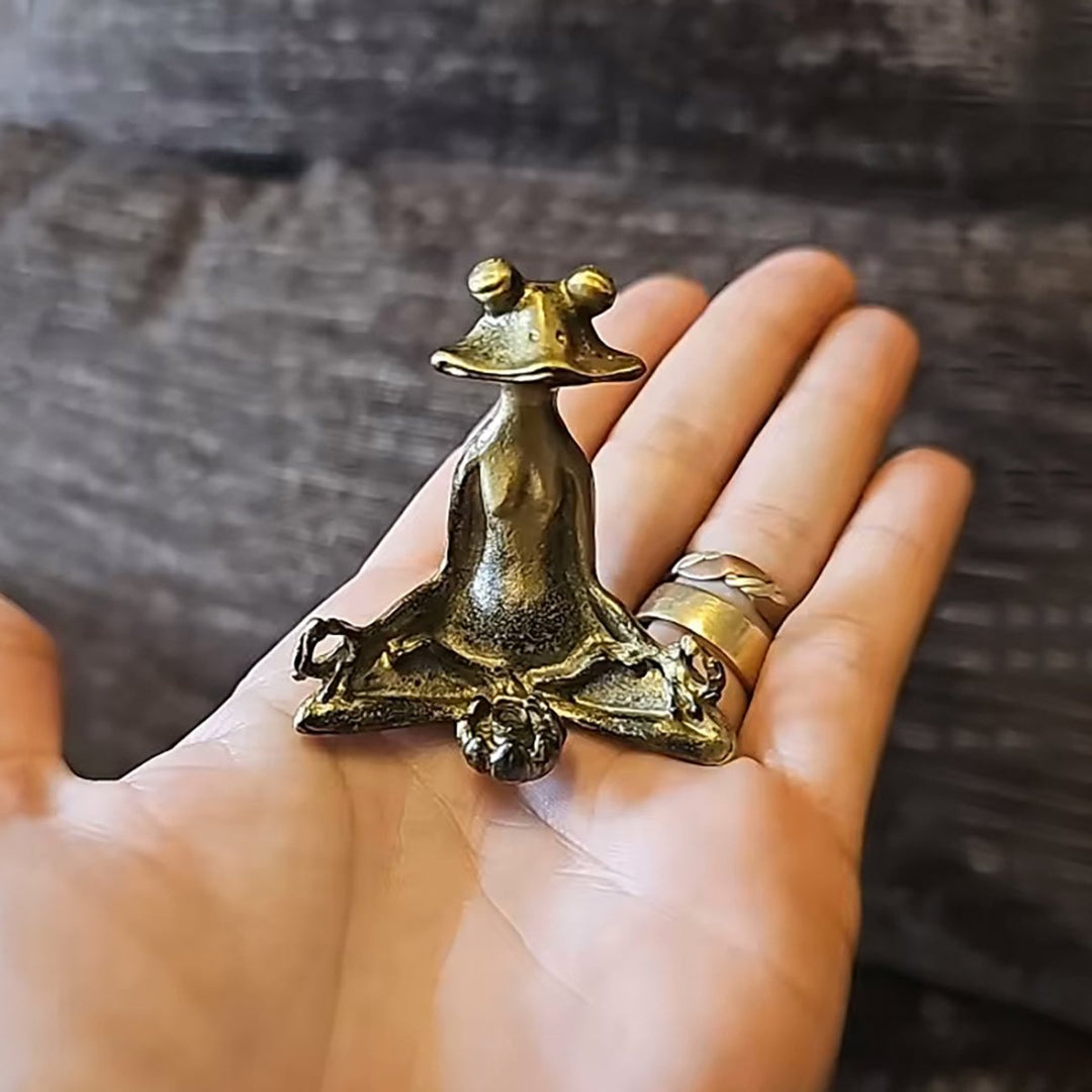 Lisslune | Zenora Brass Meditating Frog Incense Holder | Handcrafted solid brass décor piece for mindful living and relaxation